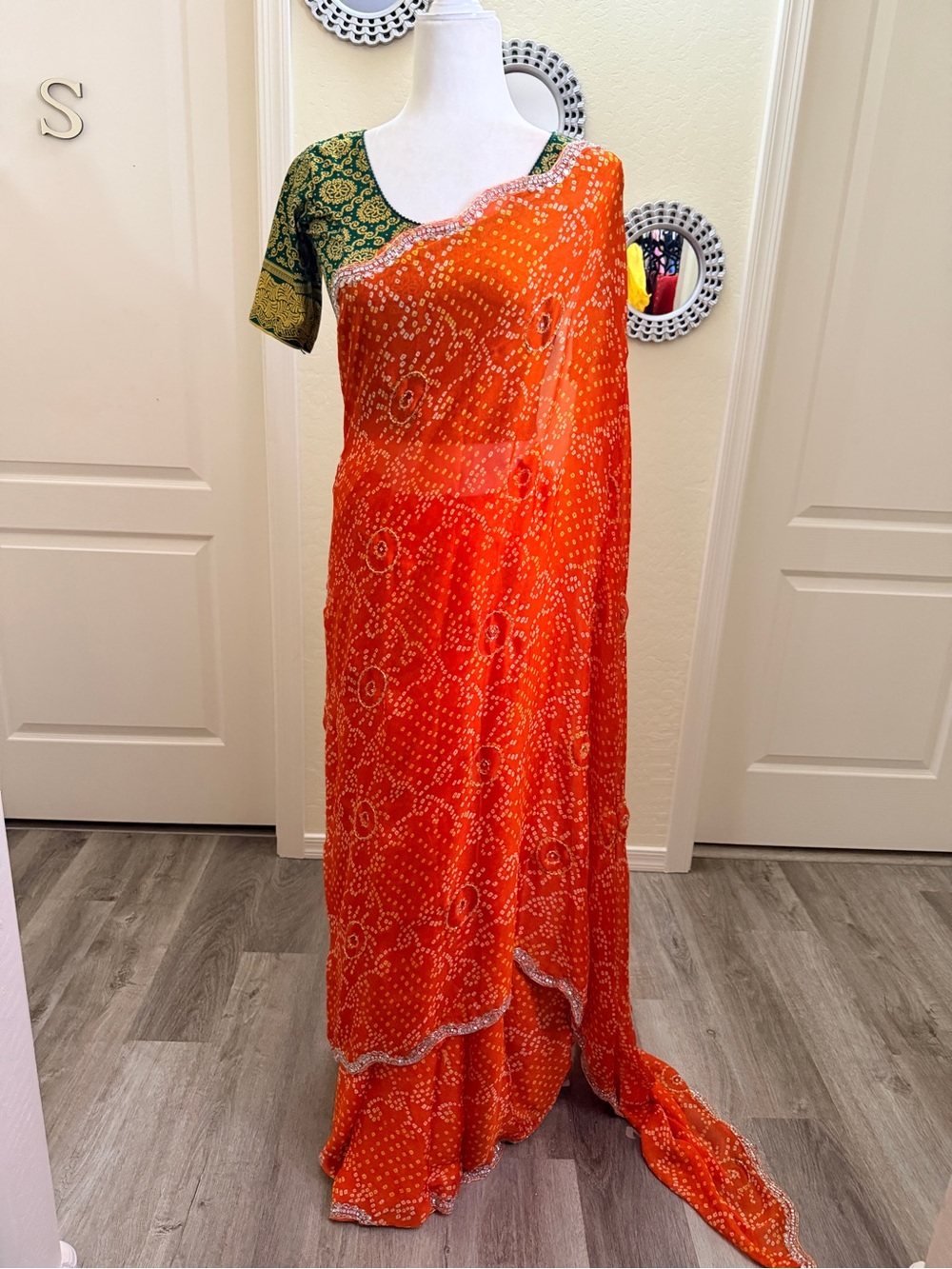 Orange Bandhani Saree